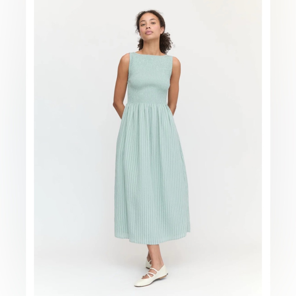 Hill House Green Sleeveless Bateau Midi Dress